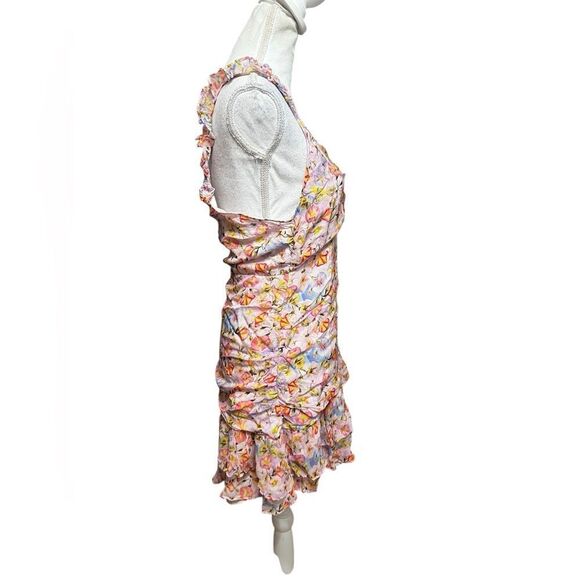 LOVESHACKFANCY Desra Ruffled Floral-Print Crepon Mini Dress Size 10 - Picture 3 of 6